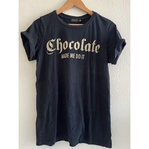 Poolhouse Chocolate Made Me Do It Print Black Top Medium Grunge Basic Casual